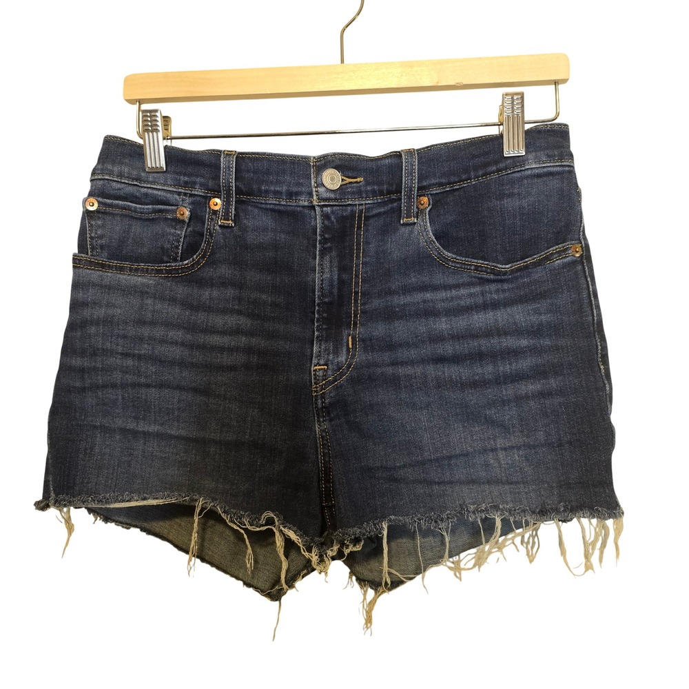 Levi High Rise Shorts‎ Denim Women 30 Dark Blue Cotton Blend Distressed Festival